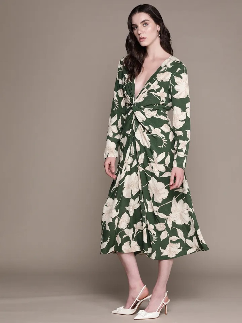 NWT🍒Mango Floral Print Twisted Detail A line Midi Dress🍒 - Picture 2 of 13